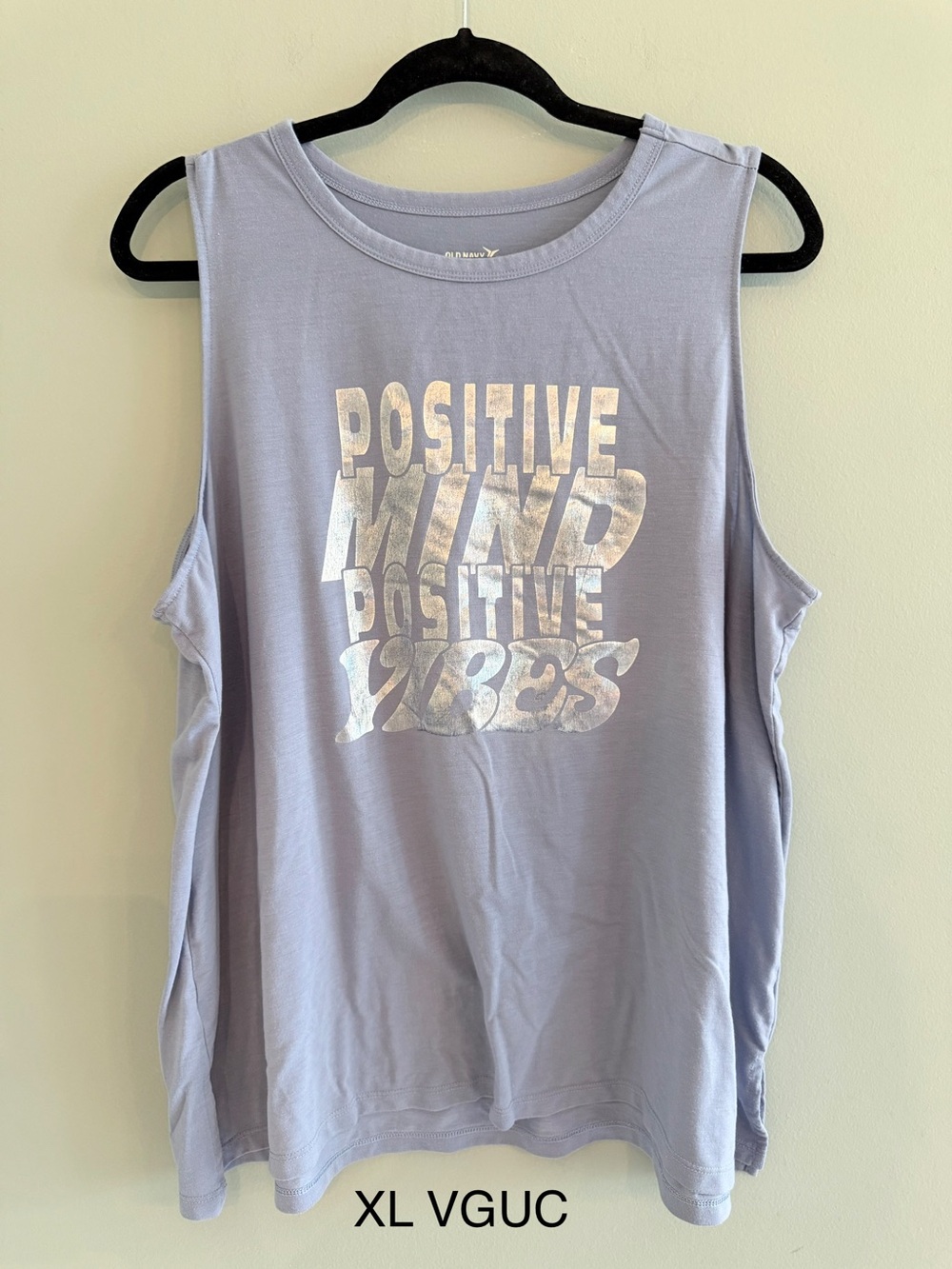 Blue Grey Sleeveless Graphic Tank Top - Positive Mind Positive Vibes